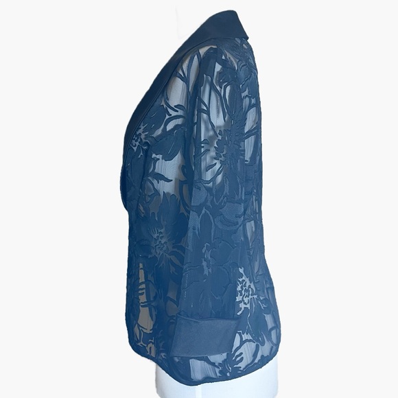 ALEX EVENINGS Black Organza Jacket Satin Lapel 3/4 Sleeve Rhinestone Clasp PM - Picture 3 of 11